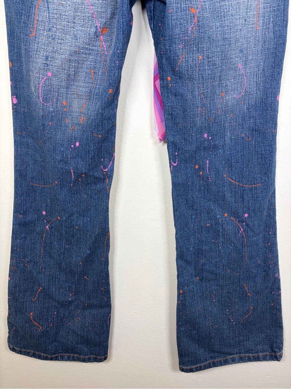 Crest Jeans Y2K Paint Splatter Flare Jeans Scarf Belt Size 11/12 - Picture 9 of 11